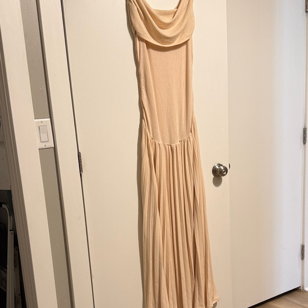 Lioness Draped Cowl Neck Maxi Dress in Nude